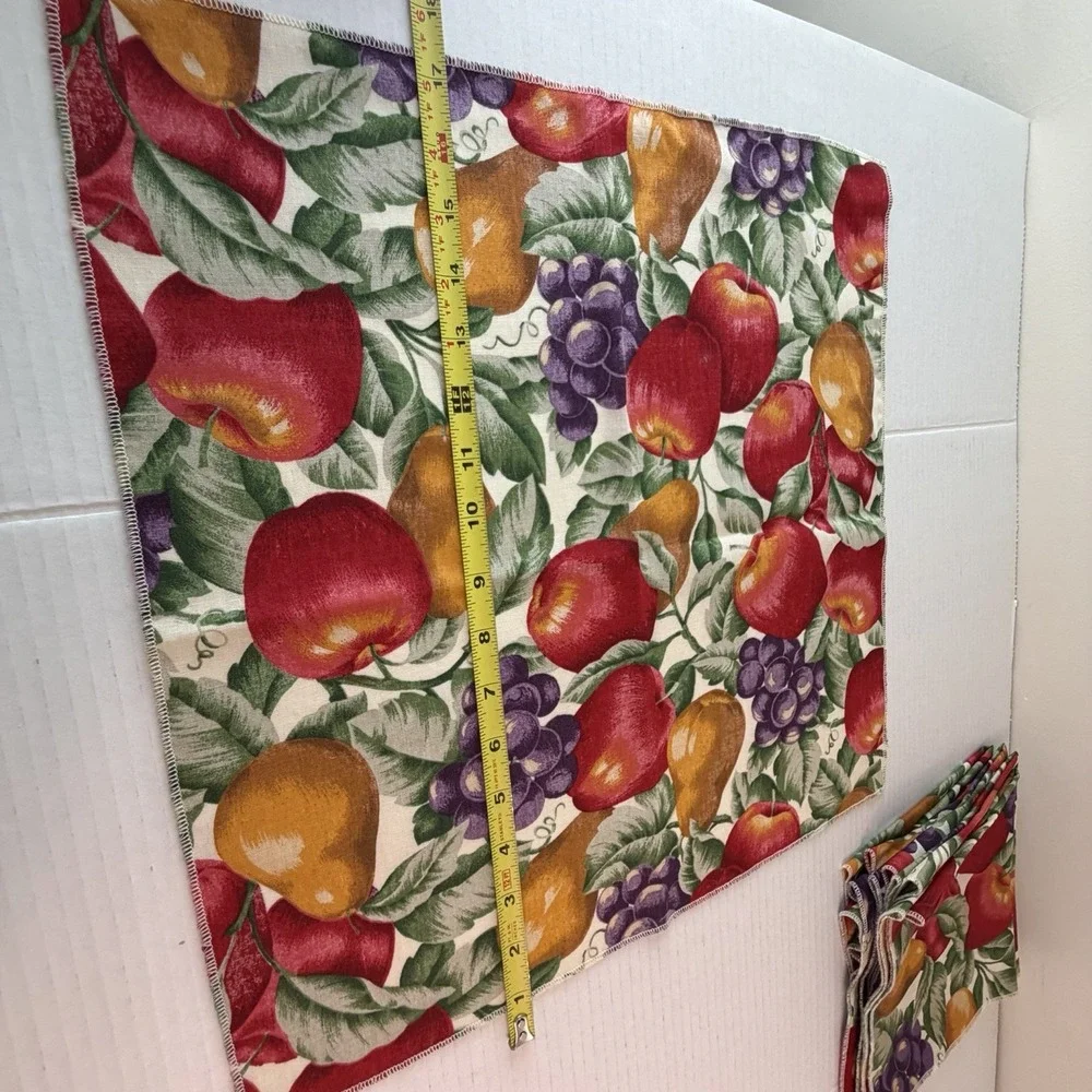 Vintage Mid Century Napkins Fruits And Floral Print Set of 6